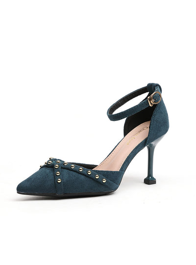 Single Shoes Buckle Pointed Heel Rivet