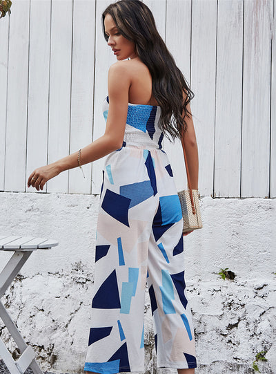 Chest-wrapped Printed Jumpsuit Wide-leg Pants