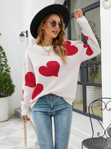 Turtleneck Hearts Contrast Color Love Heart Sweater