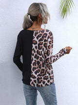 Black Leopard Print Shirt Knitted Base T-shirt