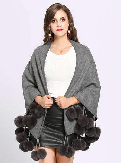 Two Sides Can Wear Big Fur Ball Triangle Scarf Shawl