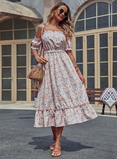 Spaghetti Strap Floral Flounce Dress