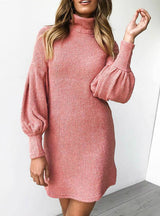 Warm Turtleneck Long Sleeve Knitted Evening Party Dresses
