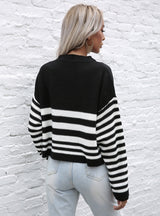 Round Neck Striped Knitted Short Sweater