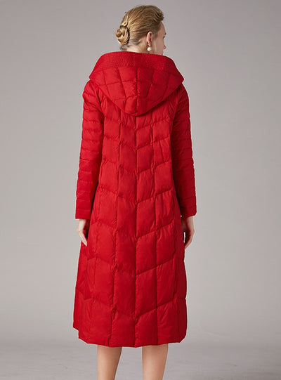 White Eiderdown Hooded Red Down Jacket