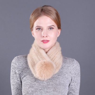 Warm Ladies Mink Fur Scarf Fox Fur Ball