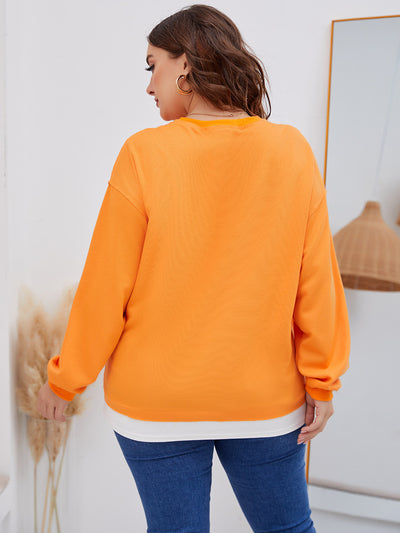 Round Neck Contrast Stitching Loose Long Sleeve Hoodie