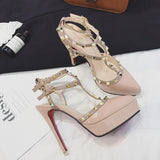 Pointed Waterproof Platform Rivet Thin High Heel