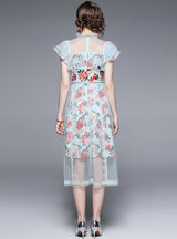 Lace-up Flounce Mesh Stitching Dress