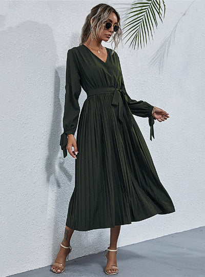 Mid-long Lace-up Waist Dress