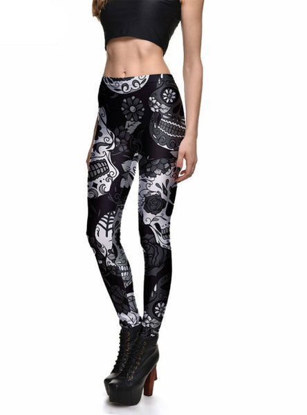 Black&White skull mas Legging Digital Print Pants