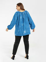 Casual Lantern Sleeve Thin Tie-dyed Denim Top