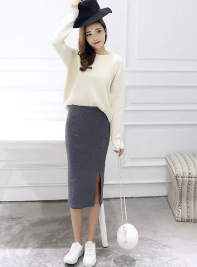 Sexy Chic Pencil Skirts Women Skirt Wool Rib Knit 