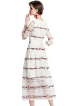 Yarn Lace Embroidery Long Sleeve Dress