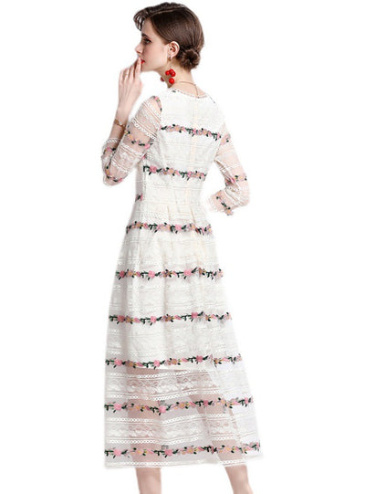 Yarn Lace Embroidery Long Sleeve Dress
