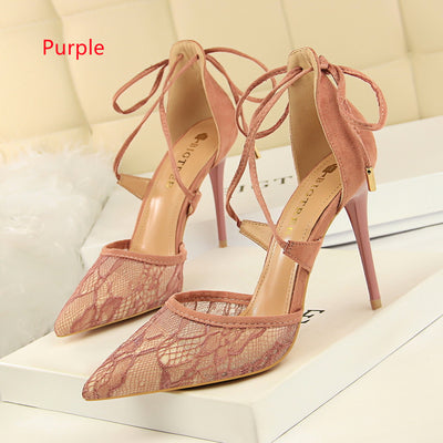 Shallow Pointed Mesh Lace Hollow Sandals