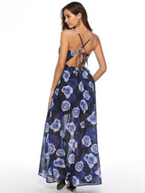 Sexy Backless Chiffon Printed Big Swing Dress