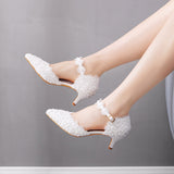White Lace Pointed Sandals Wedding Shoes