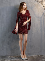 V-neck Sequins Short Sleeve Party Dress