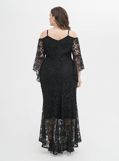 Plus Size Long Sleeve Straps Lace Dress