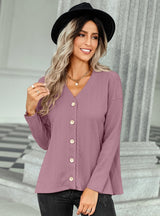 Pure Color V-neck Joker Knitted Top