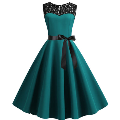 Retro Sleeveless Lace Stitching Dress