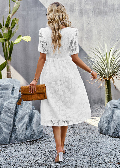 Silm Waist V-neck Lace Dress