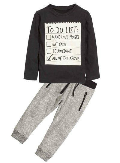 Dark Grey Long Sleeve T-shirt + Casual Long Pants 