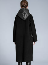 Thickened Long Woolen Stitching Hooded Jacket