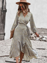 Long Sleeve Print V-neck Dress
