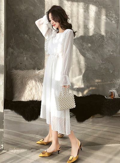 Ruffles Polka Dot Women Chiffon Dress