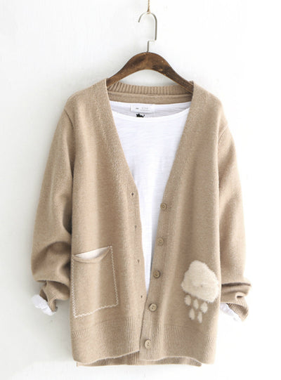 Sweater Women's Pocket Clouds Loose Knit Cardigan