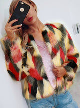 Fall Winter Warm Fashion Color Faux Fur Coat Women