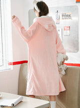 Pink Cat Flannel Pajamas Women's Thickened Nightgown