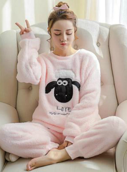 Sheep Pyjamas Sets Thick Warm Coral Velvet Suit