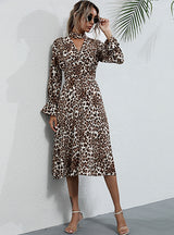 Long Sleeve Leopard Print Neck Dress