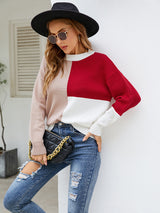 Crew Neck Stitching Contrast Sweater