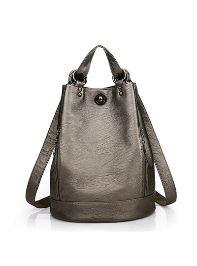 Multifunction Women Backpack PU Leather Black Bagpack 