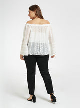 Off the Shoulder Splicing Perspective Solid Color Lace Top