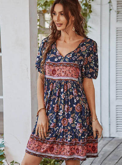 Bohemian Leisure Holiday Wind Print Fresh Dress