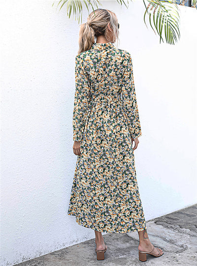 Floral Flower Print Long Sleeve Womens Dress