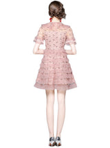 Women Embroidered Ruffled Lace Dress