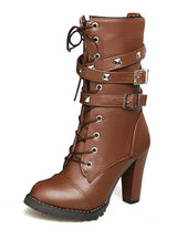 Women Boots High heels Platform Buckle Zipper Rivets