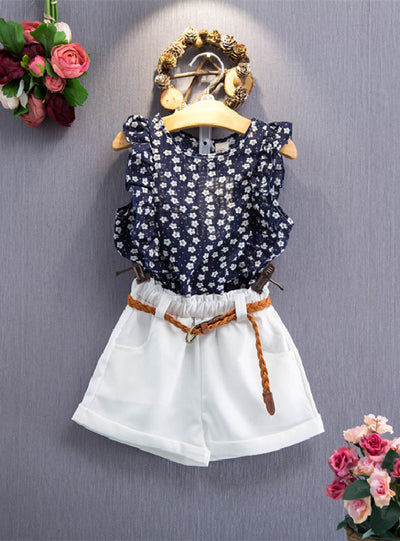 Floral Sleeveless T-shirt+Shorts Suit