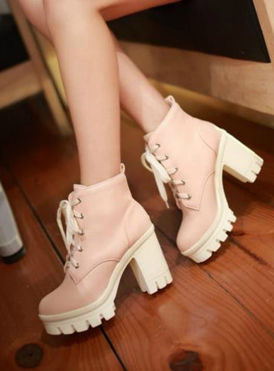 Women's Ankle Boots Lace Up High Heels Punk 
