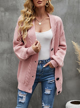 V-button Knitted Sweater Twist Cardigan Coat