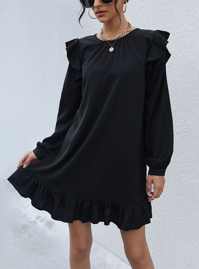 Turtleneck Ruffled Long-sleeved Dress