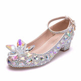 Square Round Head Crystal Flower Wedding Shoes