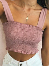 Women Bow Tie Strap Ruched Tank Top