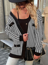 Retro Long-sleeved Houndstooth Sweater